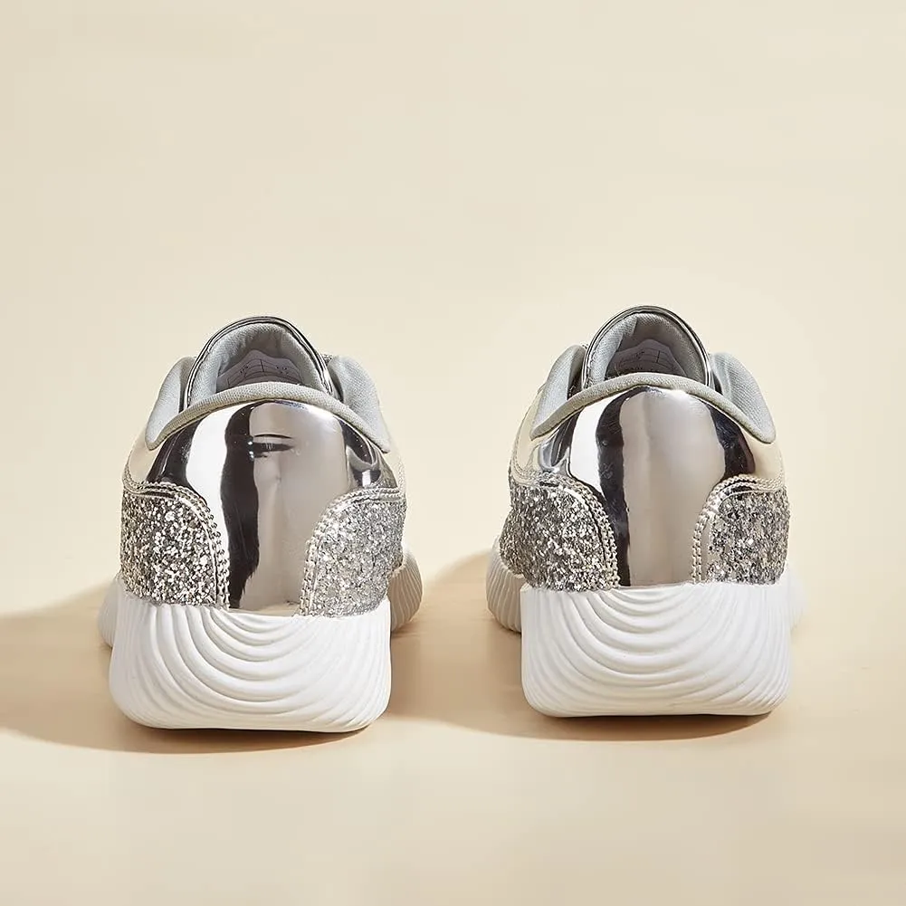 BELOS Women's Glitter Shoes Sparkly Lightweight Metallic Sequins Tennis Shoes Casual Retro Braided Walking Shoes