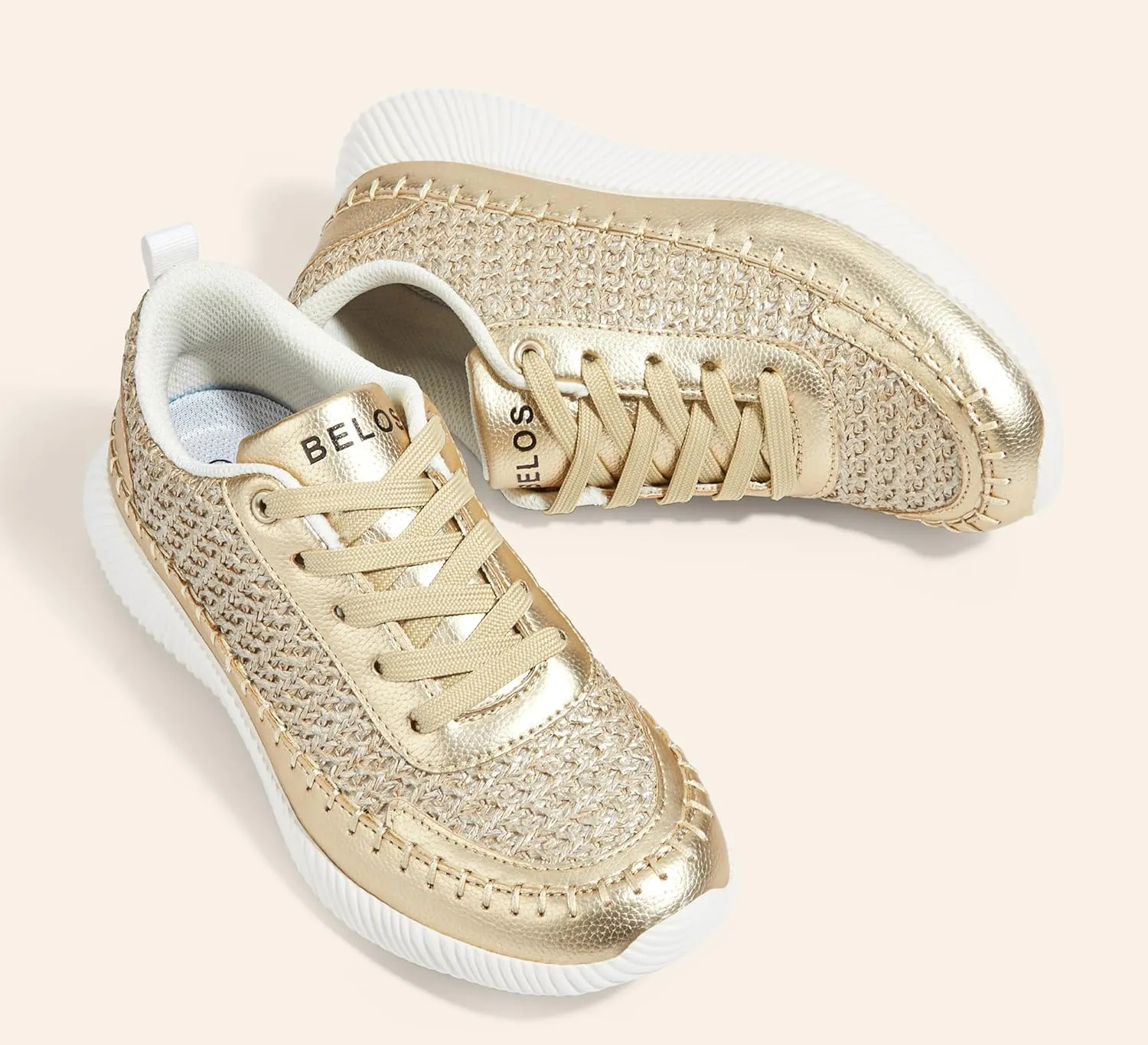 BELOS Women's Glitter Shoes Sparkly Lightweight Metallic Sequins Tennis Shoes Casual Retro Braided Walking Shoes