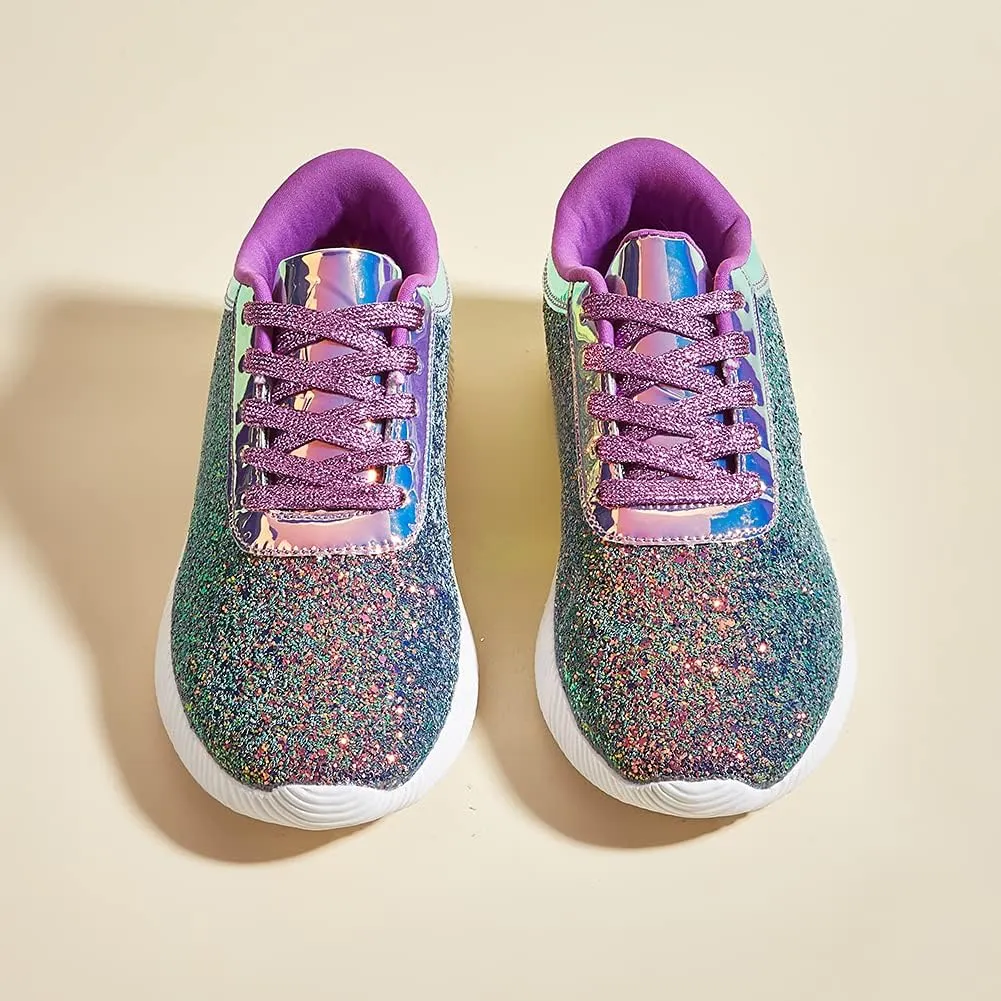 BELOS Women's Glitter Shoes Sparkly Lightweight Metallic Sequins Tennis Shoes Casual Retro Braided Walking Shoes