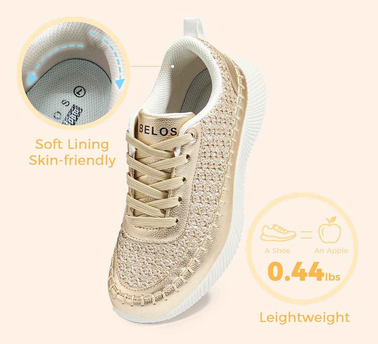 BELOS Women's Glitter Shoes Sparkly Lightweight Metallic Sequins Tennis Shoes Casual Retro Braided Walking Shoes
