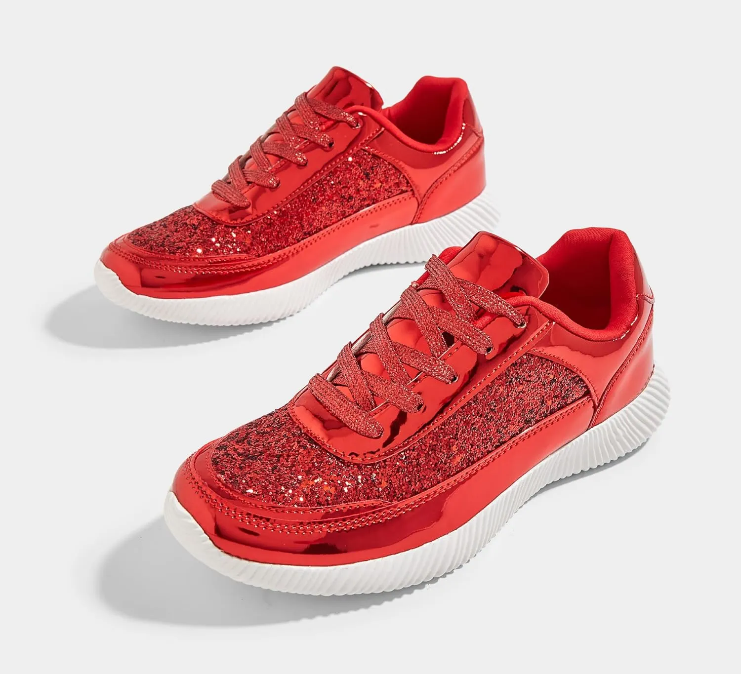 BELOS Women's Glitter Shoes Sparkly Lightweight Metallic Sequins Tennis Shoes Casual Retro Braided Walking Shoes