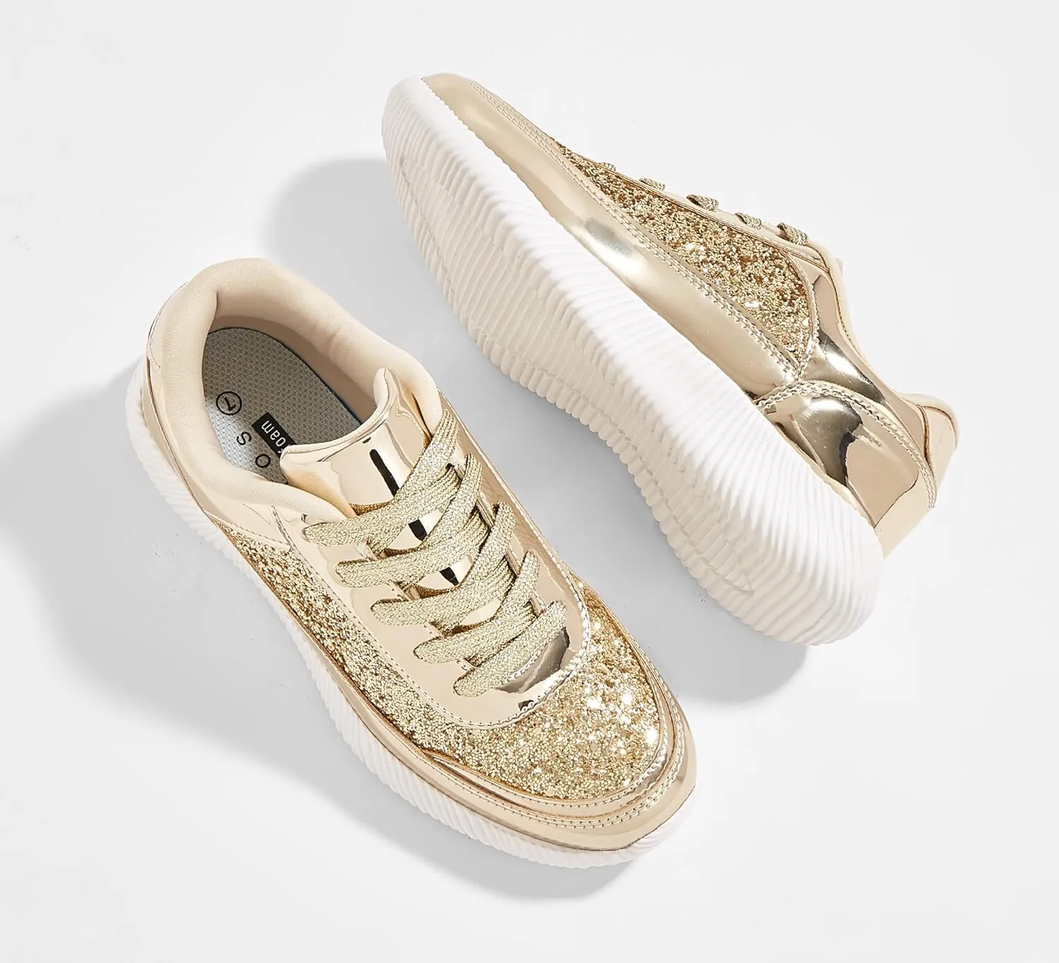 BELOS Women's Glitter Shoes Sparkly Lightweight Metallic Sequins Tennis Shoes Casual Retro Braided Walking Shoes
