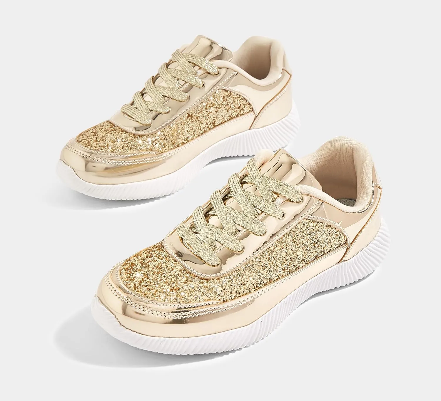 BELOS Women's Glitter Shoes Sparkly Lightweight Metallic Sequins Tennis Shoes Casual Retro Braided Walking Shoes