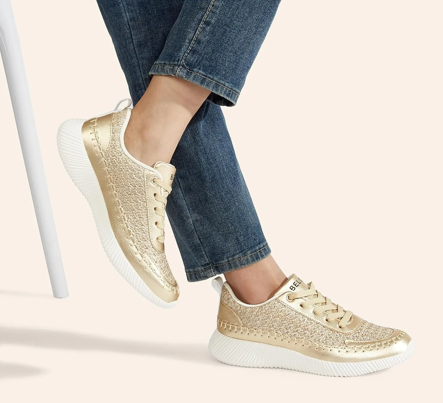 BELOS Women's Glitter Shoes Sparkly Lightweight Metallic Sequins Tennis Shoes Casual Retro Braided Walking Shoes