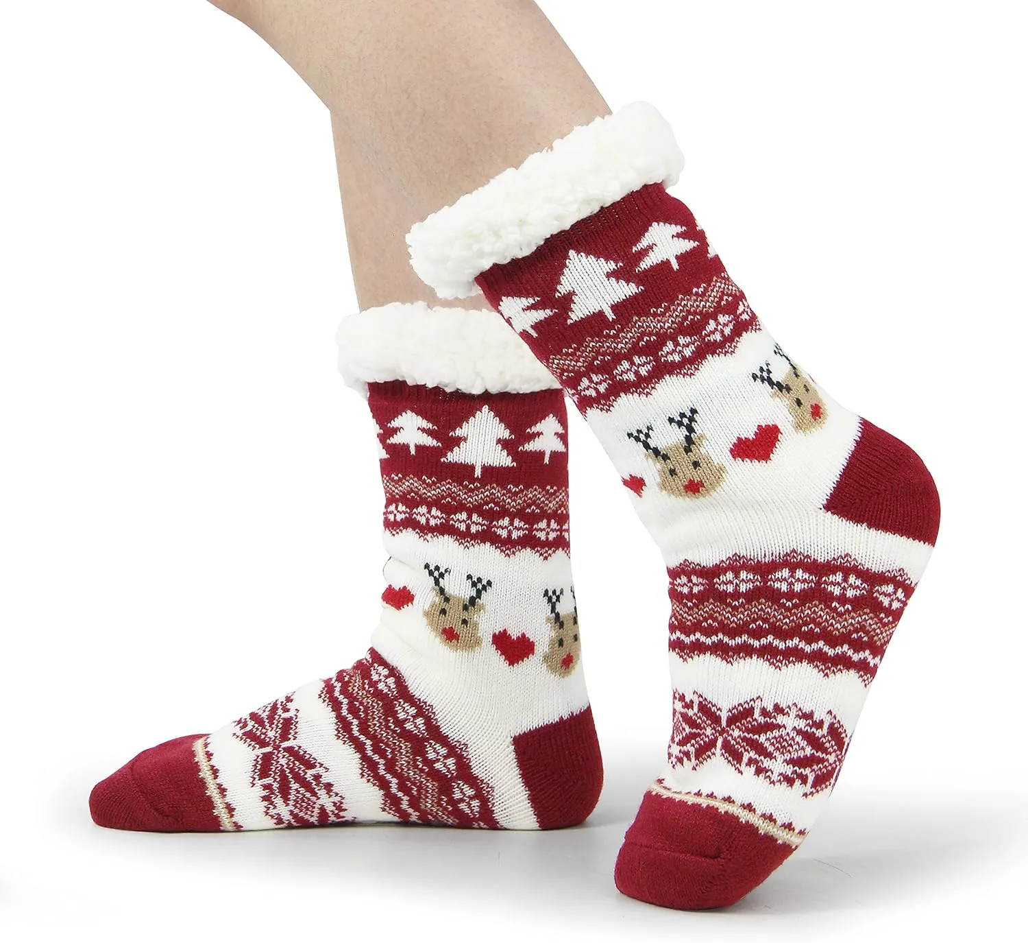 BenSorts Women Winter Thick Slipper Socks with Grippers Non Slip Warm Fuzzy Socks Christmas Gifts