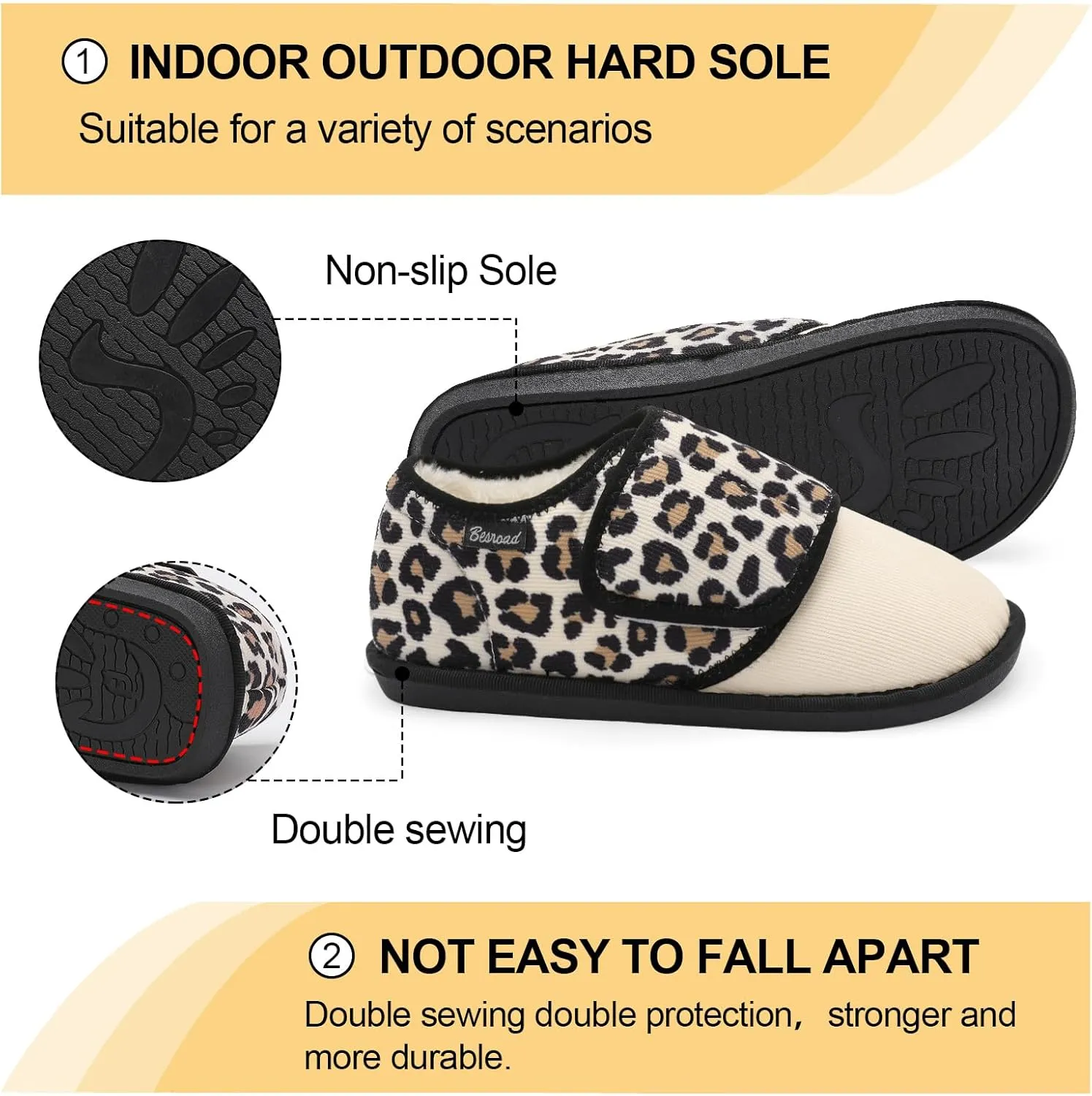 Besroad Womens Furry Memory Foam House Slippers Wide Diabetic Shoes Adjustable Bedroom Slippers Arthritis Edema Swollen House Shoes Indoor Outdoor