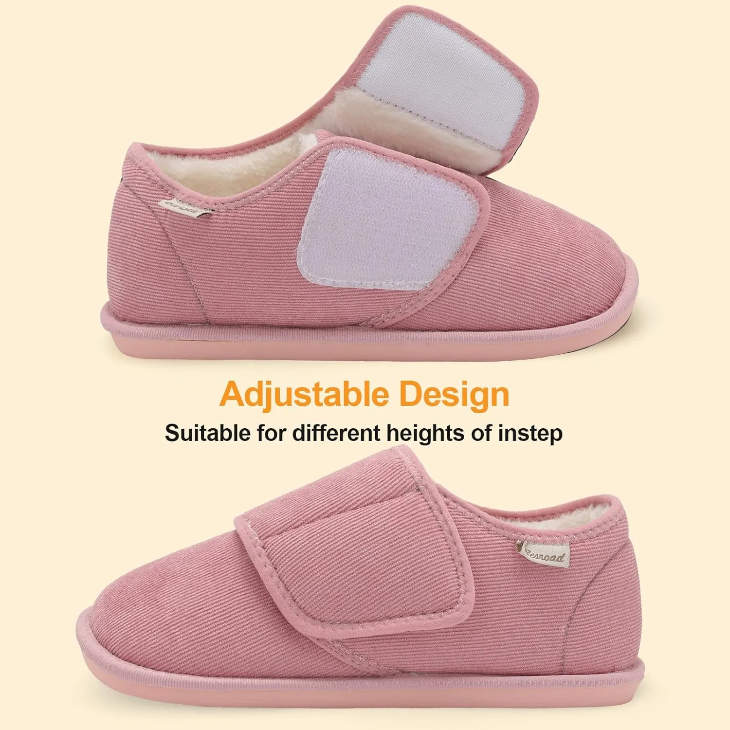 Besroad Womens Furry Memory Foam House Slippers Wide Diabetic Shoes Adjustable Bedroom Slippers Arthritis Edema Swollen House Shoes Indoor Outdoor