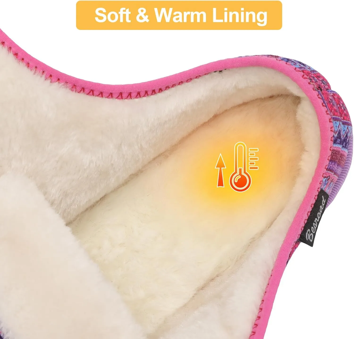Besroad Womens Furry Memory Foam House Slippers Wide Diabetic Shoes Adjustable Bedroom Slippers Arthritis Edema Swollen House Shoes Indoor Outdoor