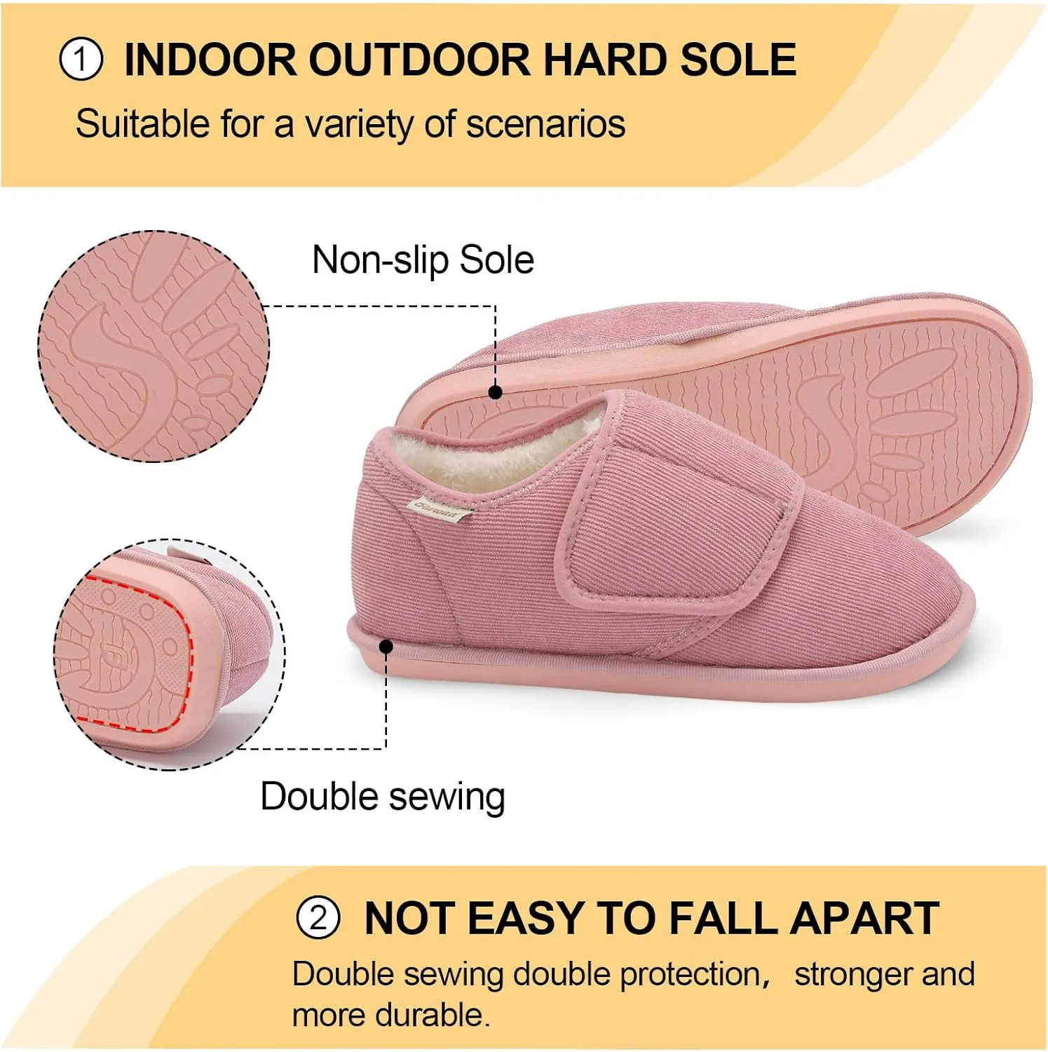 Besroad Womens Furry Memory Foam House Slippers Wide Diabetic Shoes Adjustable Bedroom Slippers Arthritis Edema Swollen House Shoes Indoor Outdoor