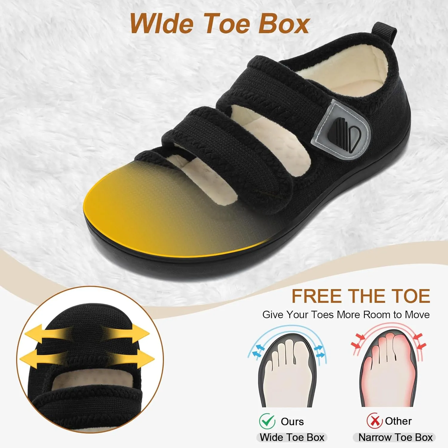 Besroad Womens Slippers Wide House Shoes Adjustable Fuzzy Diabetic Shoes Arthritis Edema Swollen Bedroom Slippers Indoor Outdoor