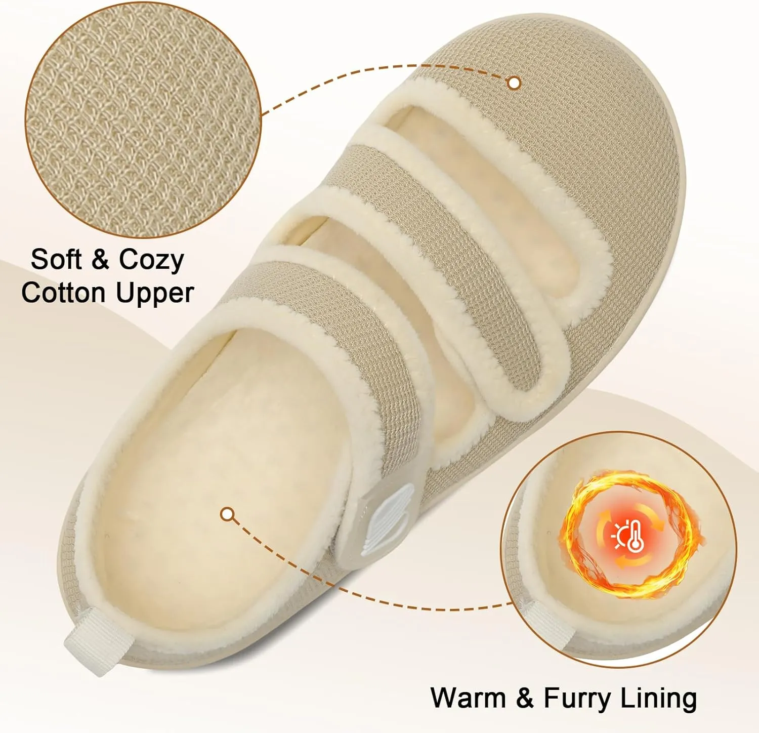 Besroad Womens Slippers Wide House Shoes Adjustable Fuzzy Diabetic Shoes Arthritis Edema Swollen Bedroom Slippers Indoor Outdoor