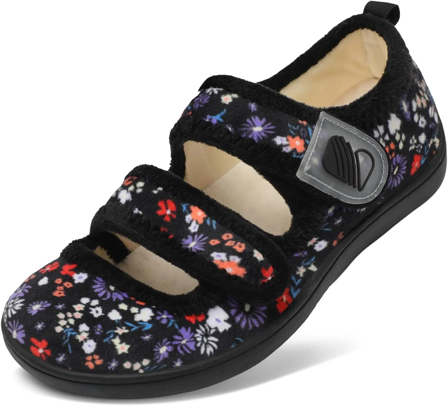 Besroad Womens Slippers Wide House Shoes Adjustable Fuzzy Diabetic Shoes Arthritis Edema Swollen Bedroom Slippers Indoor Outdoor