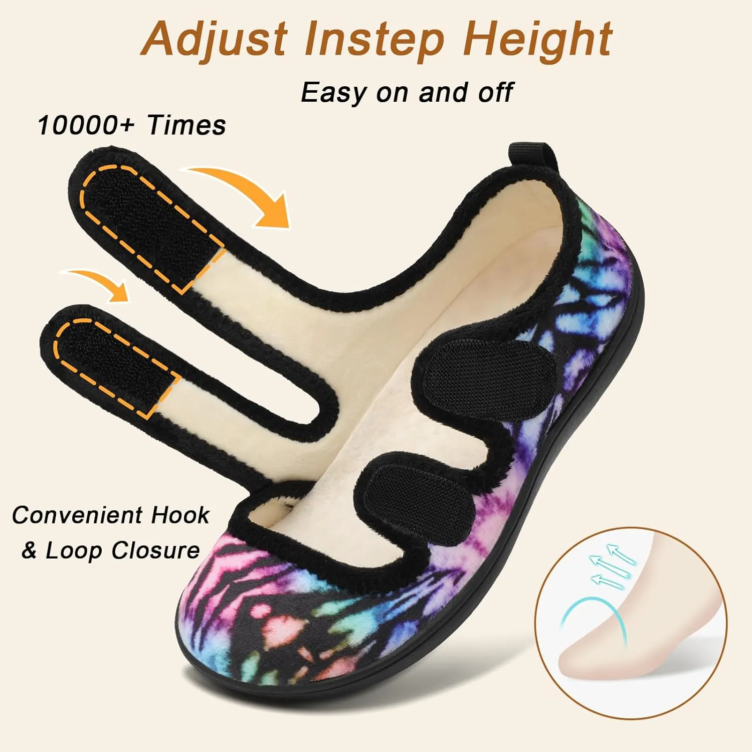Besroad Womens Slippers Wide House Shoes Adjustable Fuzzy Diabetic Shoes Arthritis Edema Swollen Bedroom Slippers Indoor Outdoor