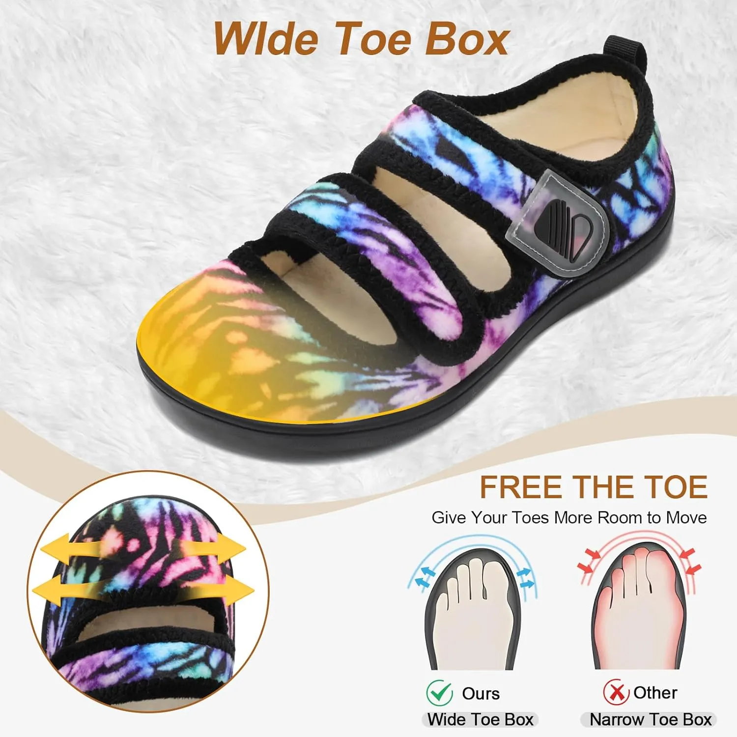 Besroad Womens Slippers Wide House Shoes Adjustable Fuzzy Diabetic Shoes Arthritis Edema Swollen Bedroom Slippers Indoor Outdoor