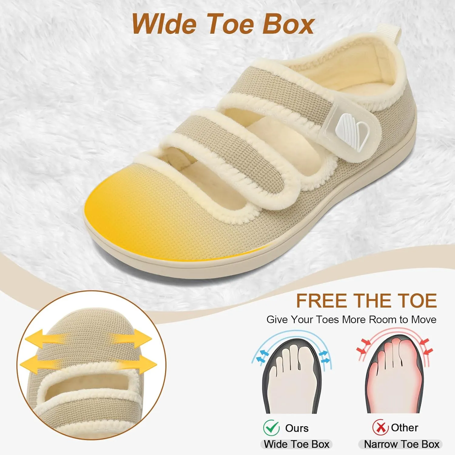 Besroad Womens Slippers Wide House Shoes Adjustable Fuzzy Diabetic Shoes Arthritis Edema Swollen Bedroom Slippers Indoor Outdoor