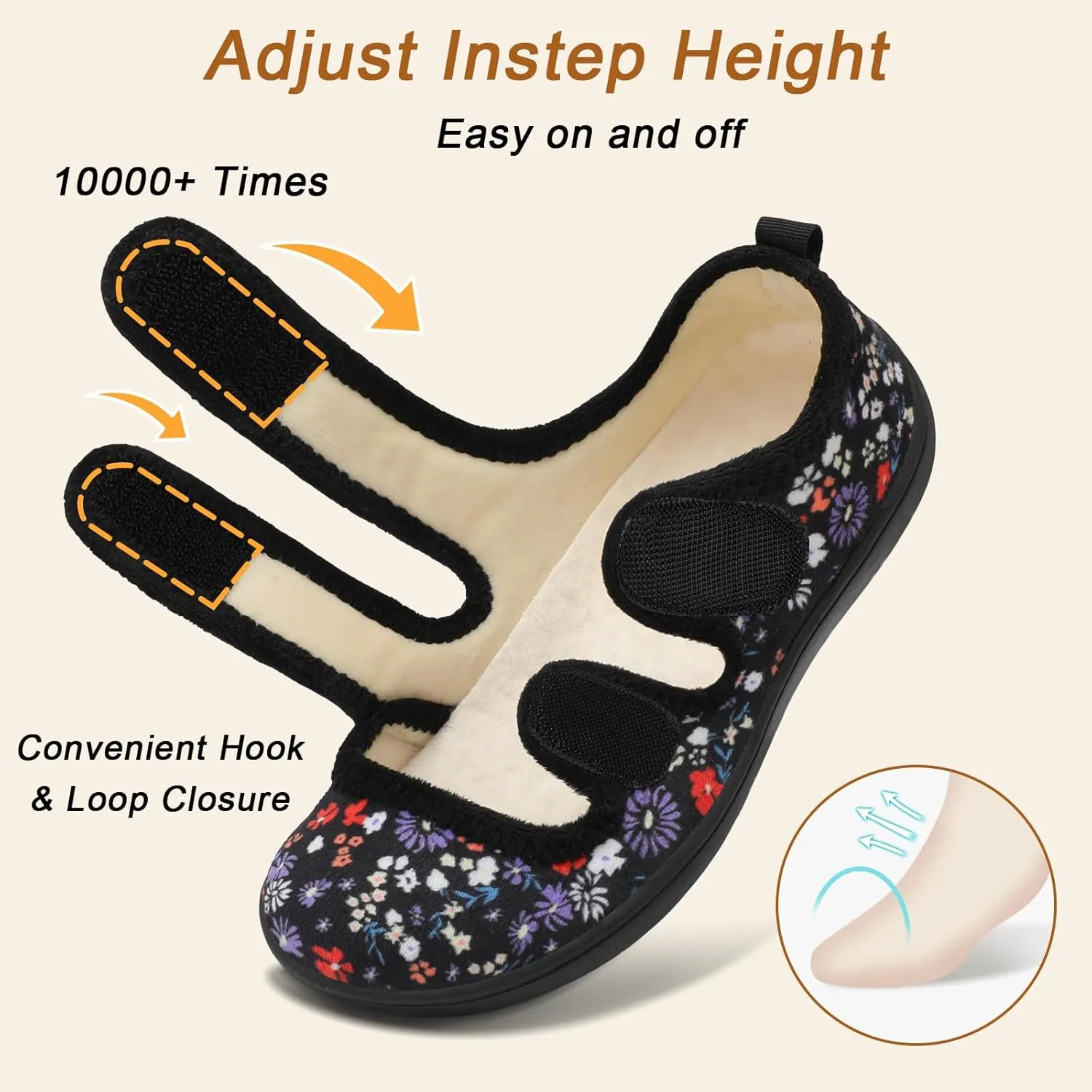Besroad Womens Slippers Wide House Shoes Adjustable Fuzzy Diabetic Shoes Arthritis Edema Swollen Bedroom Slippers Indoor Outdoor