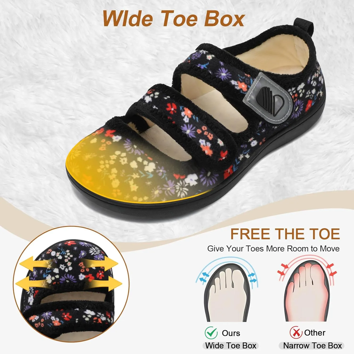 Besroad Womens Slippers Wide House Shoes Adjustable Fuzzy Diabetic Shoes Arthritis Edema Swollen Bedroom Slippers Indoor Outdoor