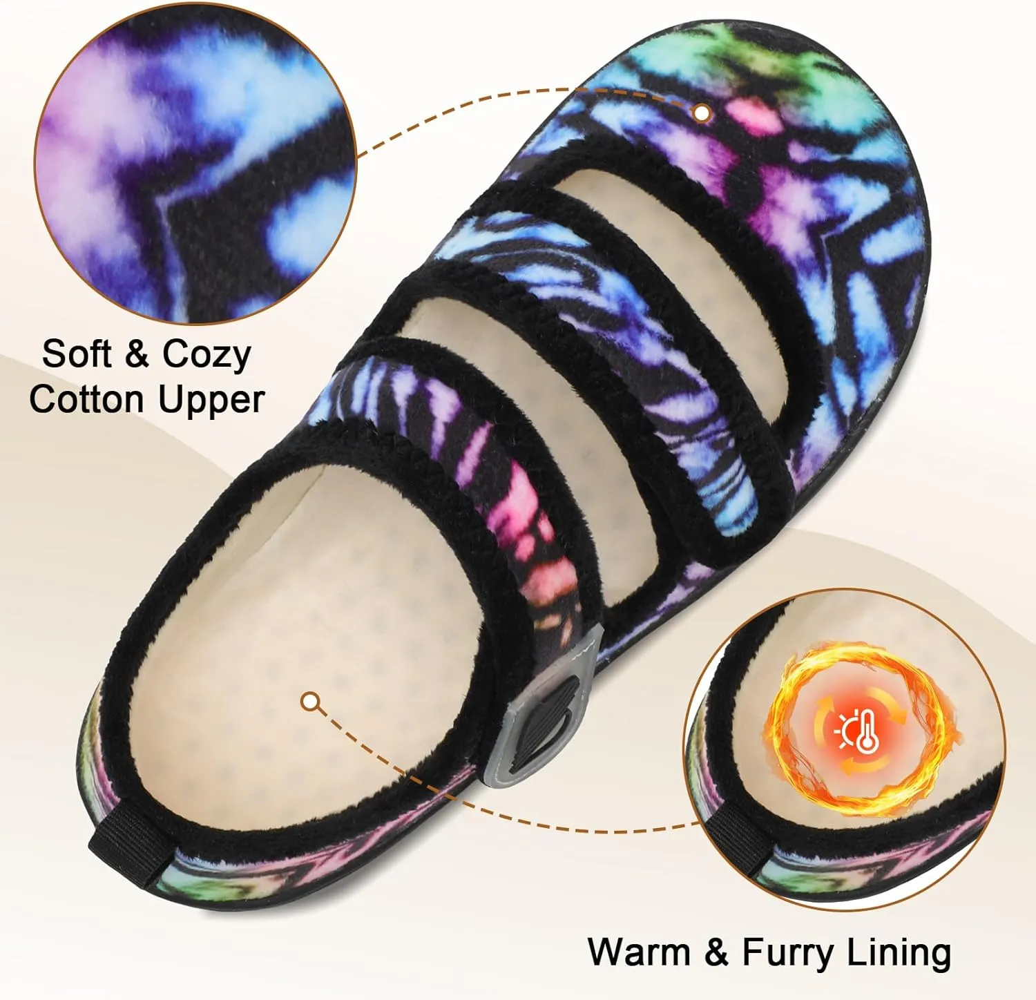 Besroad Womens Slippers Wide House Shoes Adjustable Fuzzy Diabetic Shoes Arthritis Edema Swollen Bedroom Slippers Indoor Outdoor