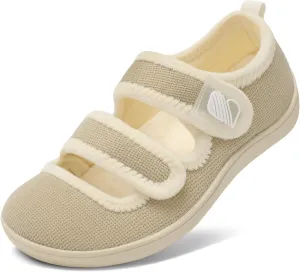 Besroad Womens Slippers Wide House Shoes Adjustable Fuzzy Diabetic Shoes Arthritis Edema Swollen Bedroom Slippers Indoor Outdoor
