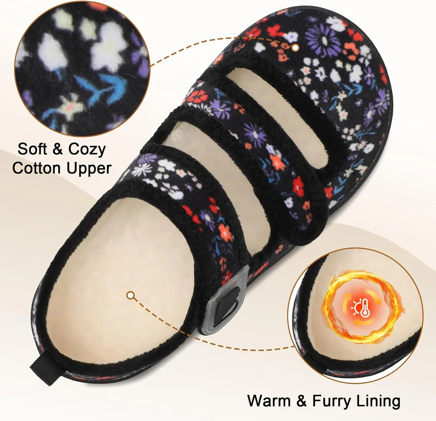 Besroad Womens Slippers Wide House Shoes Adjustable Fuzzy Diabetic Shoes Arthritis Edema Swollen Bedroom Slippers Indoor Outdoor
