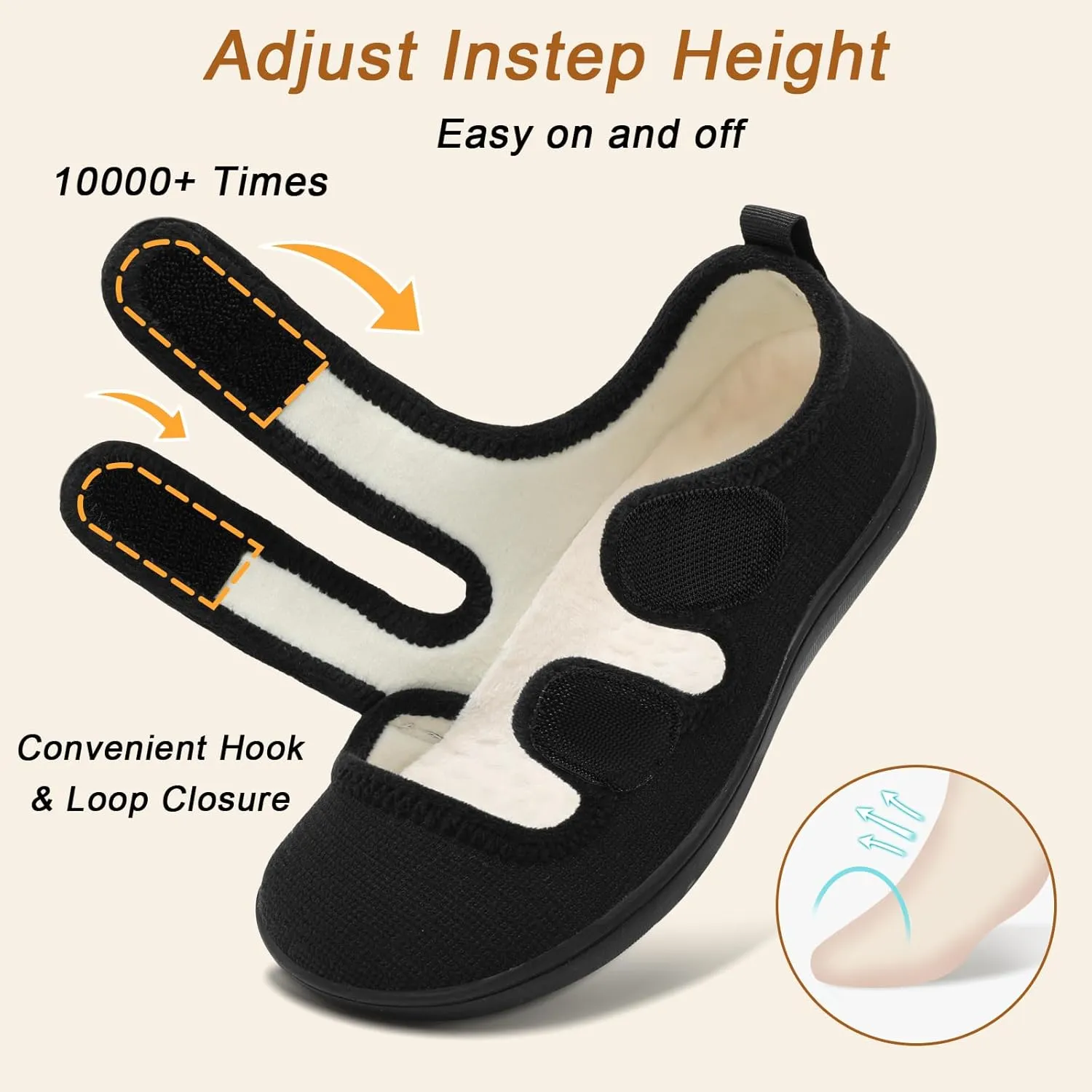 Besroad Womens Slippers Wide House Shoes Adjustable Fuzzy Diabetic Shoes Arthritis Edema Swollen Bedroom Slippers Indoor Outdoor