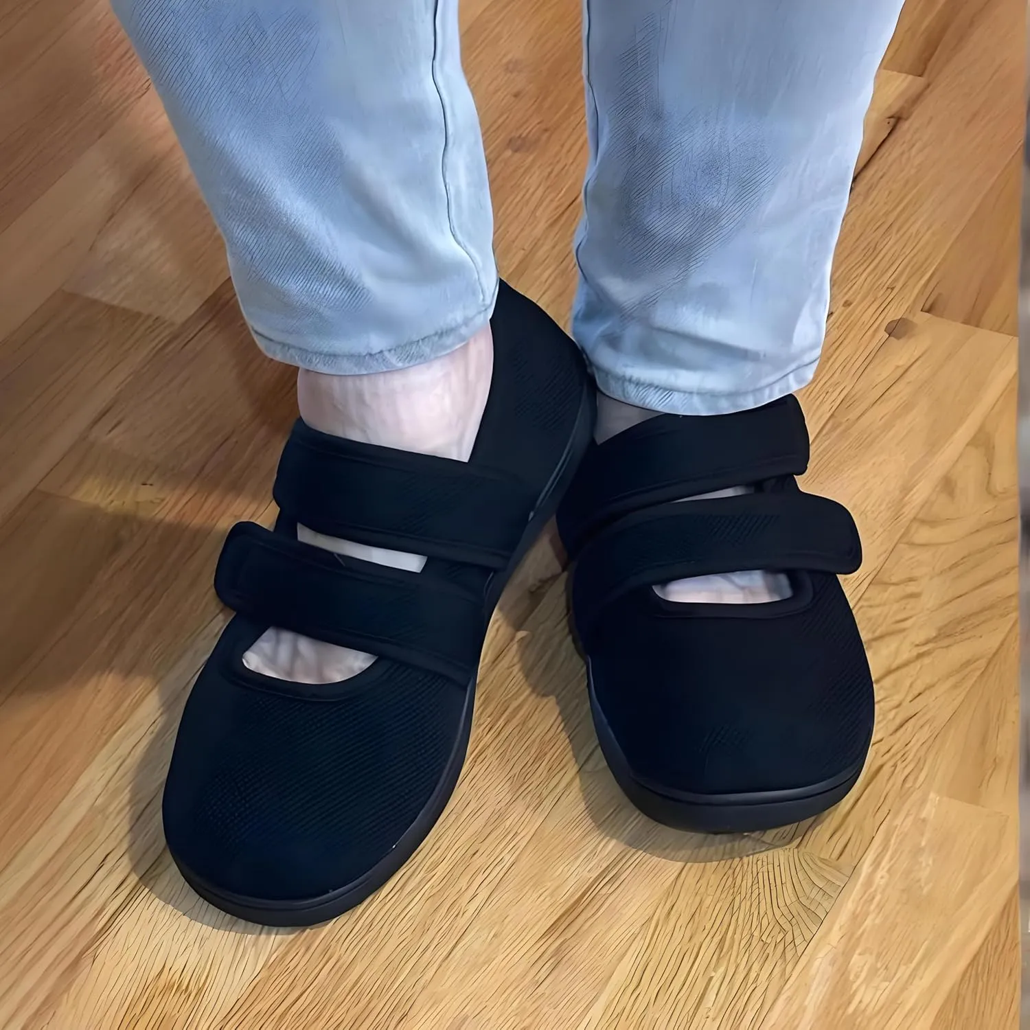 Bigwow Women's Walking Shoes Wide Diabetic Shoe Adjustable Slip On Soft House Slipper with Memory Foam Non Slip Indoor Outdoor Barefoot Casual Sneakers