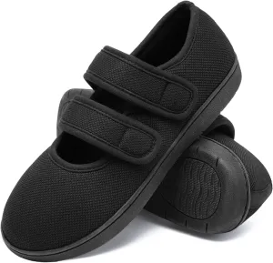 Bigwow Women's Walking Shoes Wide Diabetic Shoe Adjustable Slip On Soft House Slipper with Memory Foam Non Slip Indoor Outdoor Barefoot Casual Sneakers