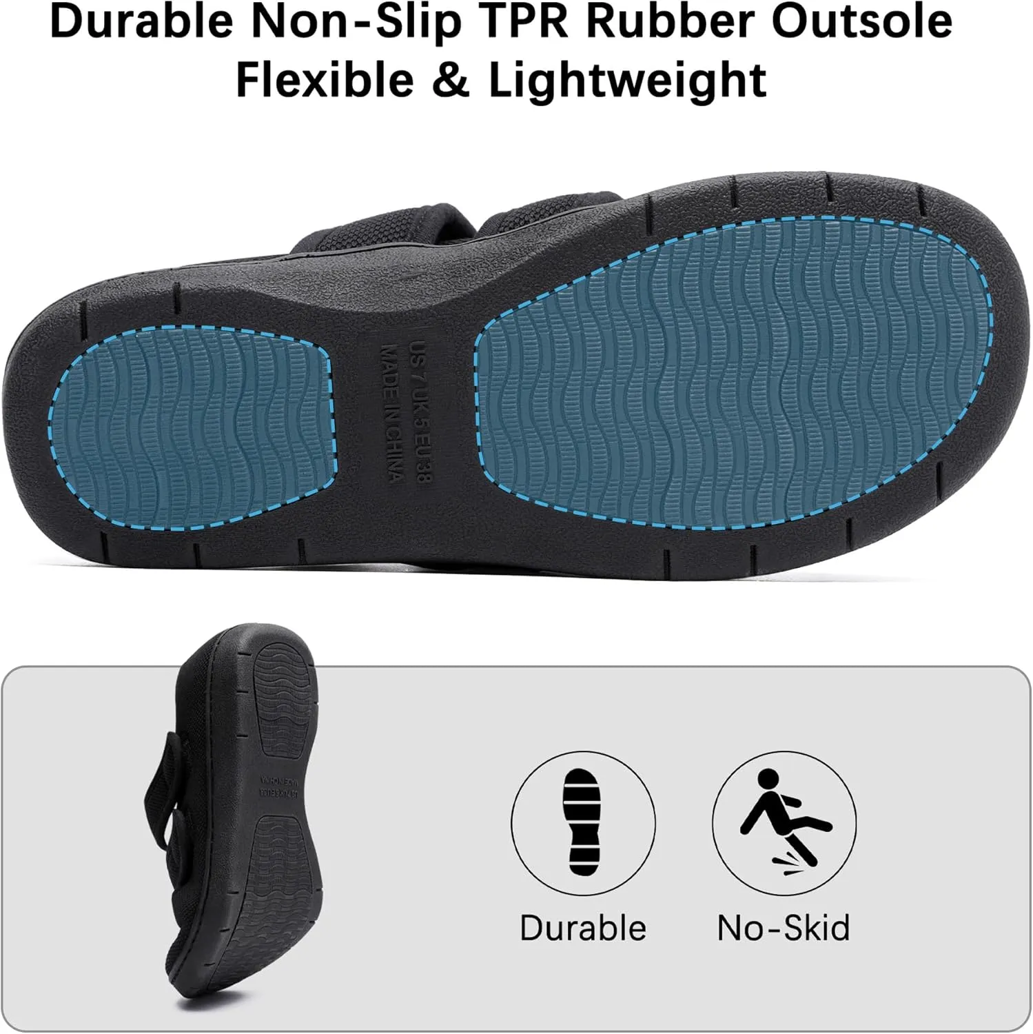 Bigwow Women's Walking Shoes Wide Diabetic Shoe Adjustable Slip On Soft House Slipper with Memory Foam Non Slip Indoor Outdoor Barefoot Casual Sneakers