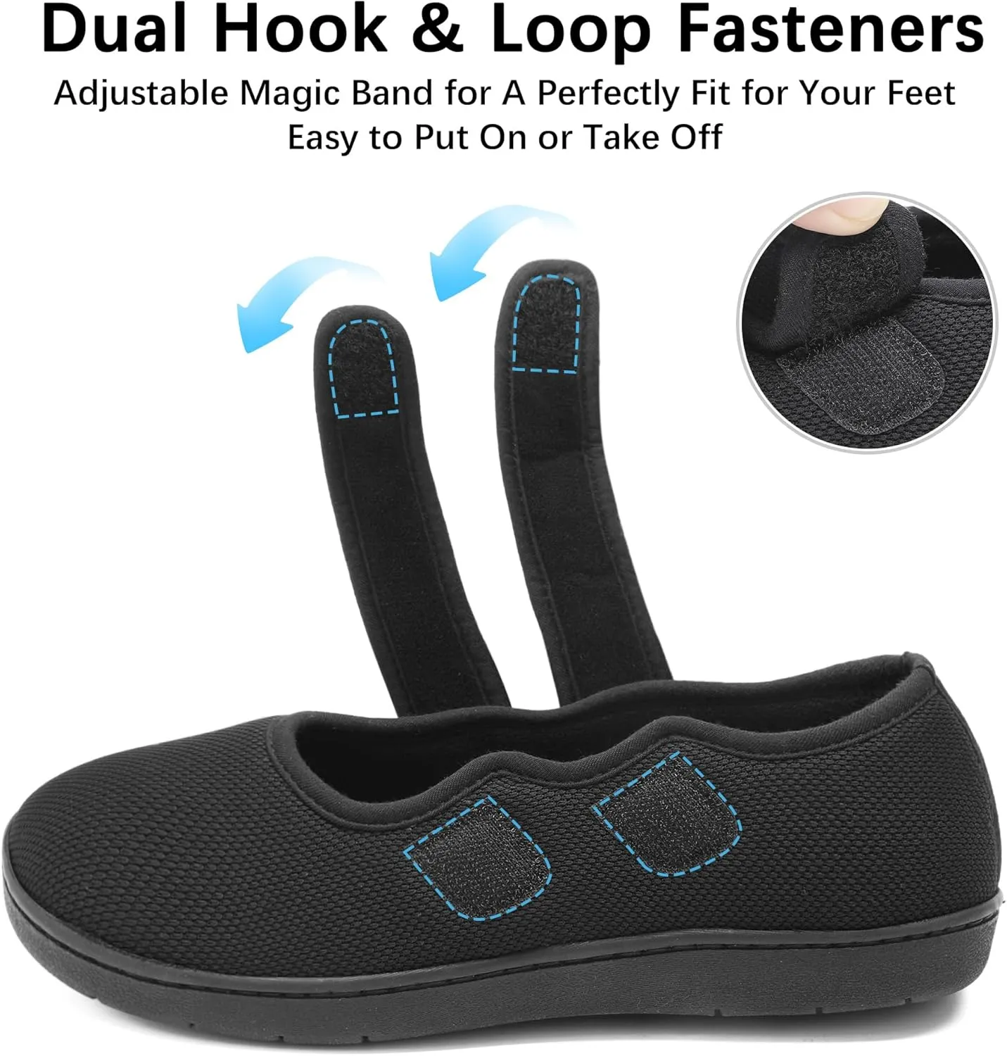 Bigwow Women's Walking Shoes Wide Diabetic Shoe Adjustable Slip On Soft House Slipper with Memory Foam Non Slip Indoor Outdoor Barefoot Casual Sneakers