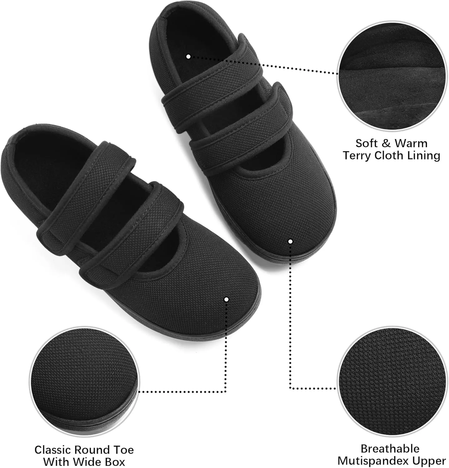 Bigwow Women's Walking Shoes Wide Diabetic Shoe Adjustable Slip On Soft House Slipper with Memory Foam Non Slip Indoor Outdoor Barefoot Casual Sneakers
