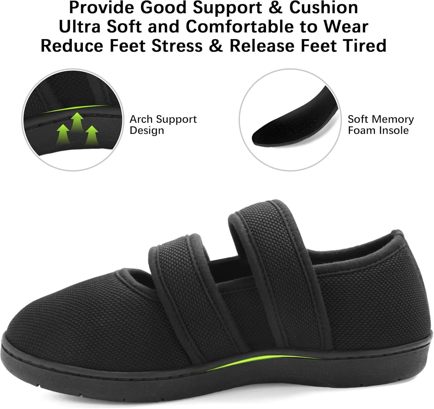 Bigwow Women's Walking Shoes Wide Diabetic Shoe Adjustable Slip On Soft House Slipper with Memory Foam Non Slip Indoor Outdoor Barefoot Casual Sneakers