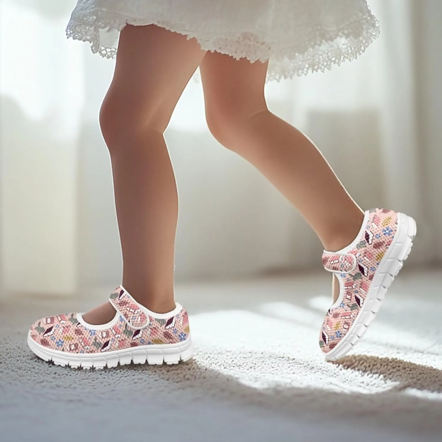 Binienty Girls School Uniform Shoes Classical Flats Mary Jane Sneakers Breathable Mesh Flat Shoes