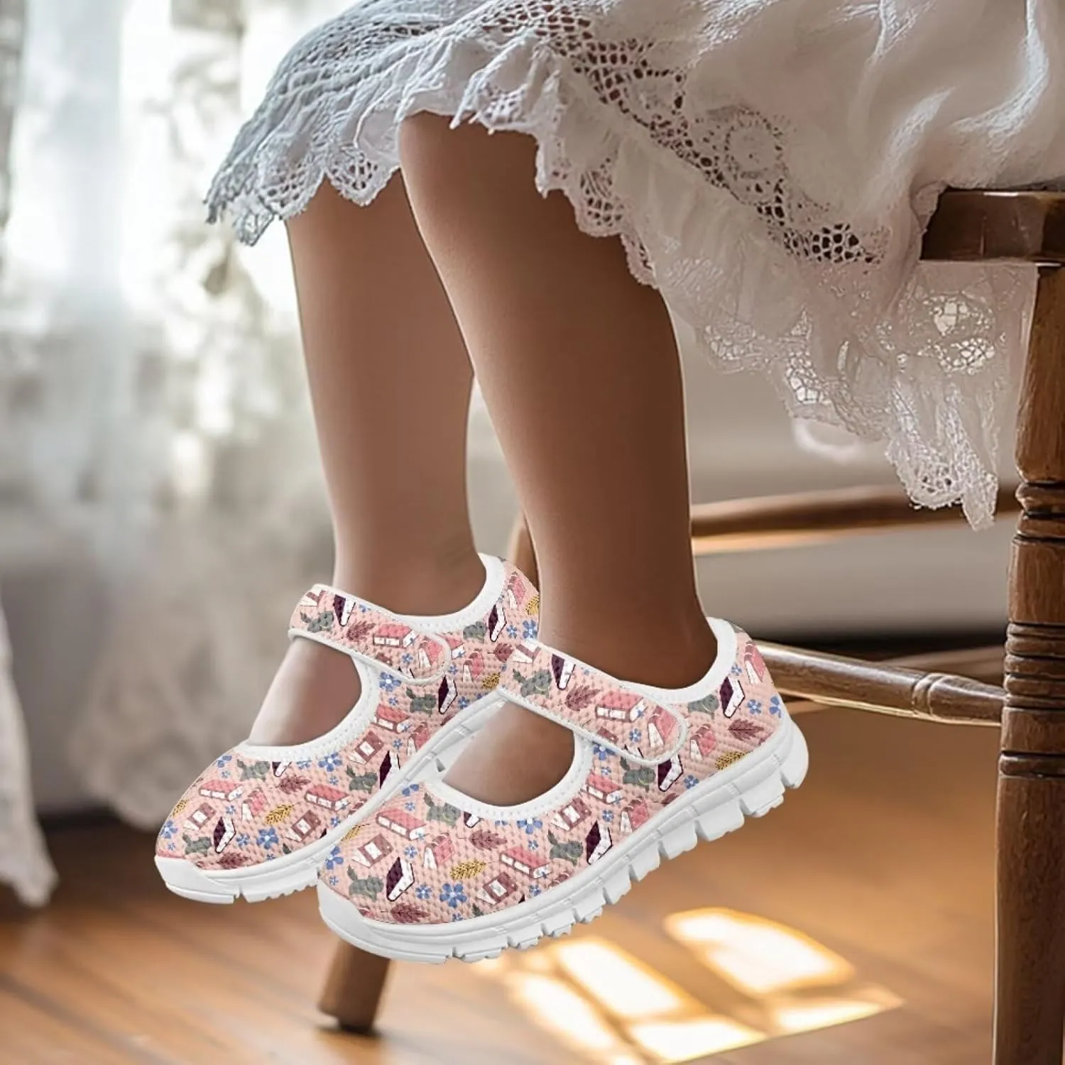 Binienty Girls School Uniform Shoes Classical Flats Mary Jane Sneakers Breathable Mesh Flat Shoes
