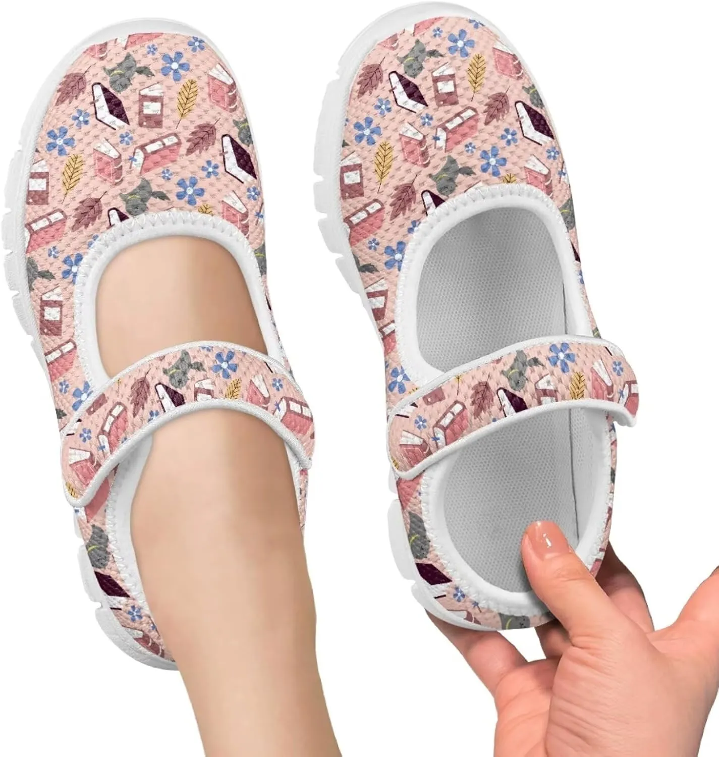 Binienty Girls School Uniform Shoes Classical Flats Mary Jane Sneakers Breathable Mesh Flat Shoes