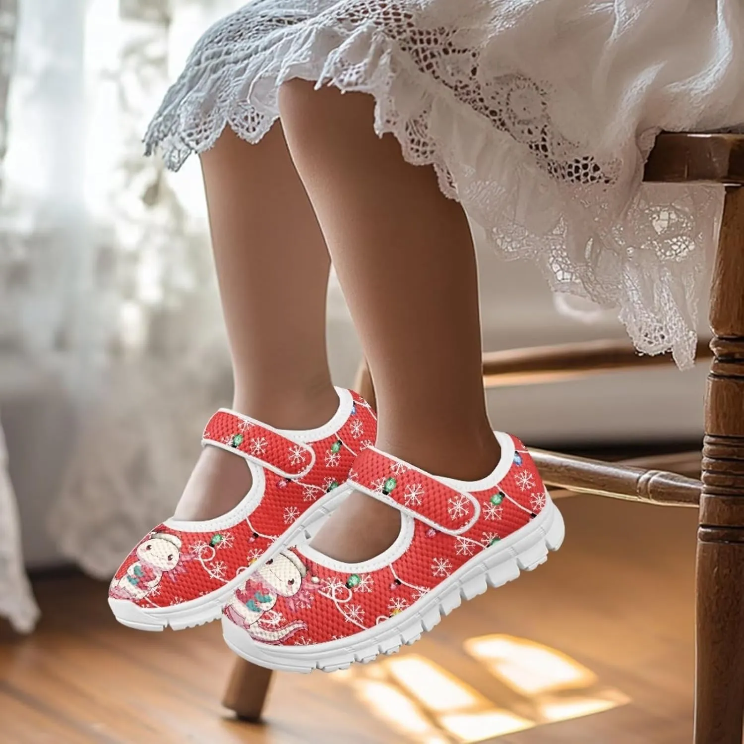 Binienty Girls School Uniform Shoes Mesh Mary Jane Dress Flats Slip on Casual Sneakers