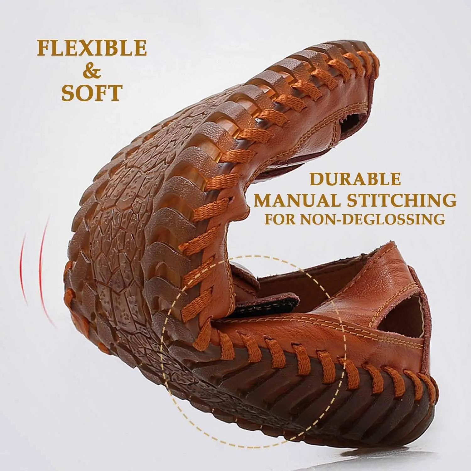 Bitiger Mens Closed Toe Leather Sandals Outdoor Adjustable Fisherman Sandals