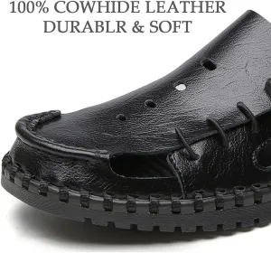 Bitiger Mens Closed Toe Leather Sandals Outdoor Adjustable Fisherman Sandals