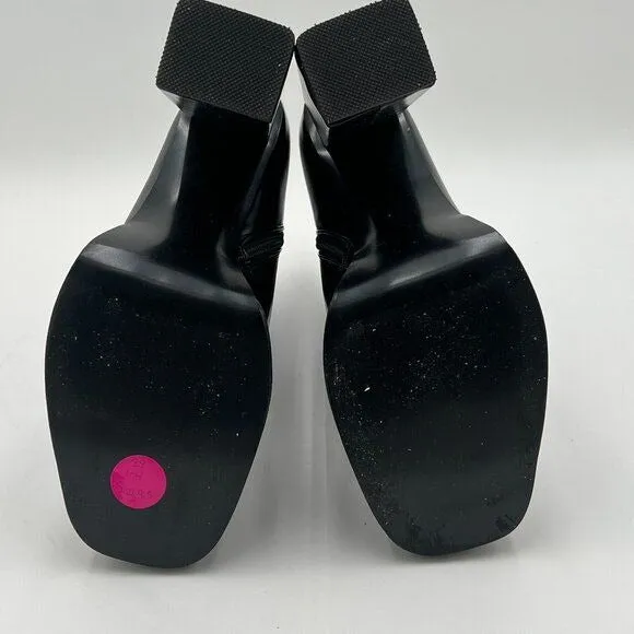 Black Women’s Black Leather Lightweight Platform High Chunky Heels Ankle Boot