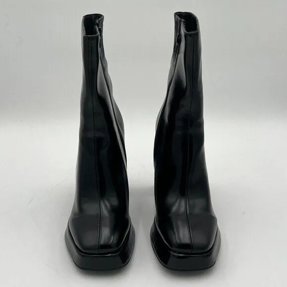 Black Women’s Black Leather Lightweight Platform High Chunky Heels Ankle Boot