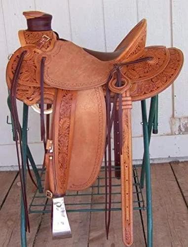 BNB International Handmade Wade Tree A Fork Roping Ranch Work Premium Western Saddles for Horses Leather Equestrian Trail Horse Saddles Tack Size: 10"-18" inches Seat Available, MO550