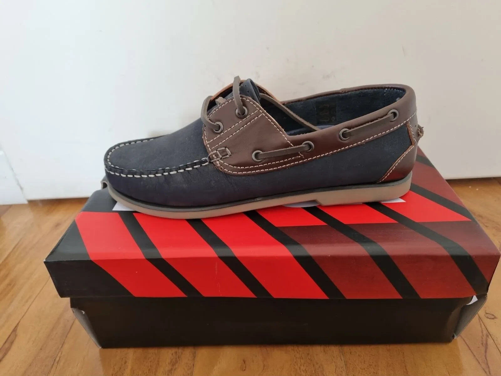 Boat Shoe by Dek - Navy Blue\Brown Lace Up Leather Boat Shoes (M551CN)