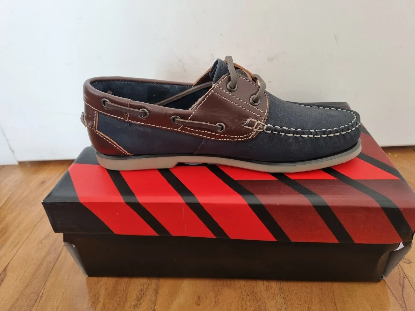 Boat Shoe by Dek - Navy Blue\Brown Lace Up Leather Boat Shoes (M551CN)