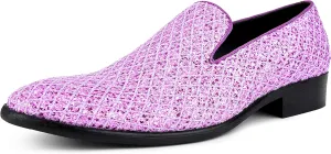 Bolano Sarlo Men's Dress Shoes, Black Glitter Loafer for Prom, Metallic Tuxedo Slip-on