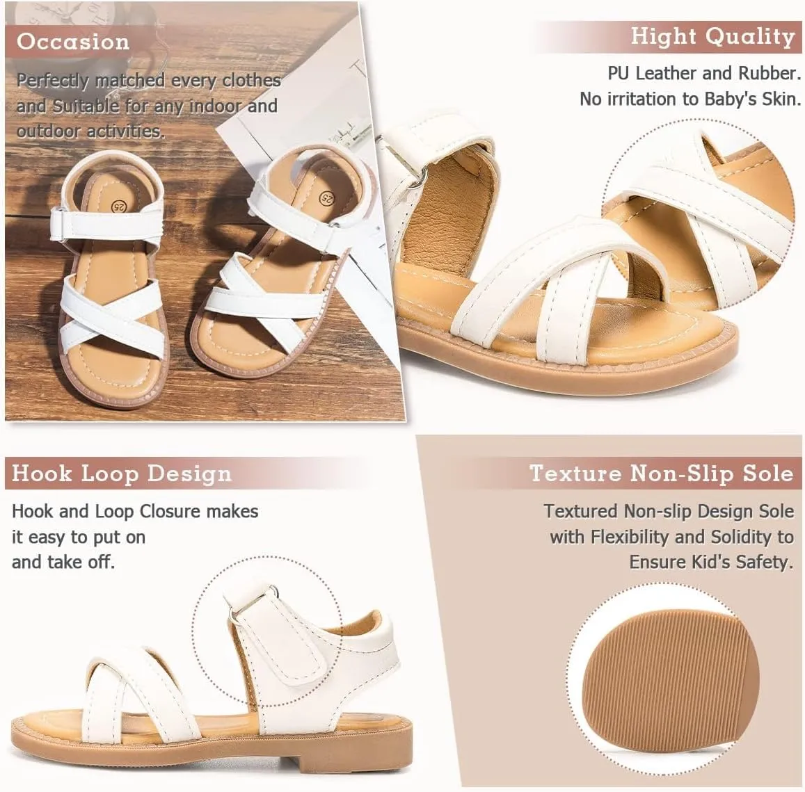 Boys Girls Sandals Open Toe Breathable Princess Non-Slip Flats Summer Beach Lightweight Rubber Sole Sandals (Toddler/Little Kid)
