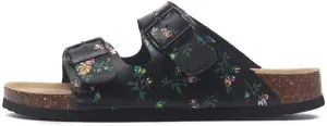 Buckle flat cork slippers summer men's and women's beach line button increase outdoor leisure slippers (Black Rose, Adult, Women, 4.5, Numeric Range, US Footwear Size System, 9, Medium)