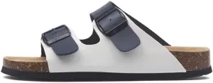 Buckle flat cork slippers summer men's and women's beach line button increase outdoor leisure slippers (Blue-White, Adult, Women, 7, Numeric Range, US Footwear Size System, 10, Medium)