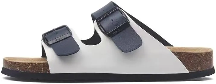 Buckle flat cork slippers summer men's and women's beach line button increase outdoor leisure slippers (Blue-White, Adult, Women, 8.5, Numeric Range, US Footwear Size System, 10, Medium)