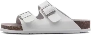 Buckle flat cork slippers summer men's and women's beach line button increase outdoor leisure slippers (White, Adult, Women, 7, Numeric Range, US Footwear Size System, 10, Medium)