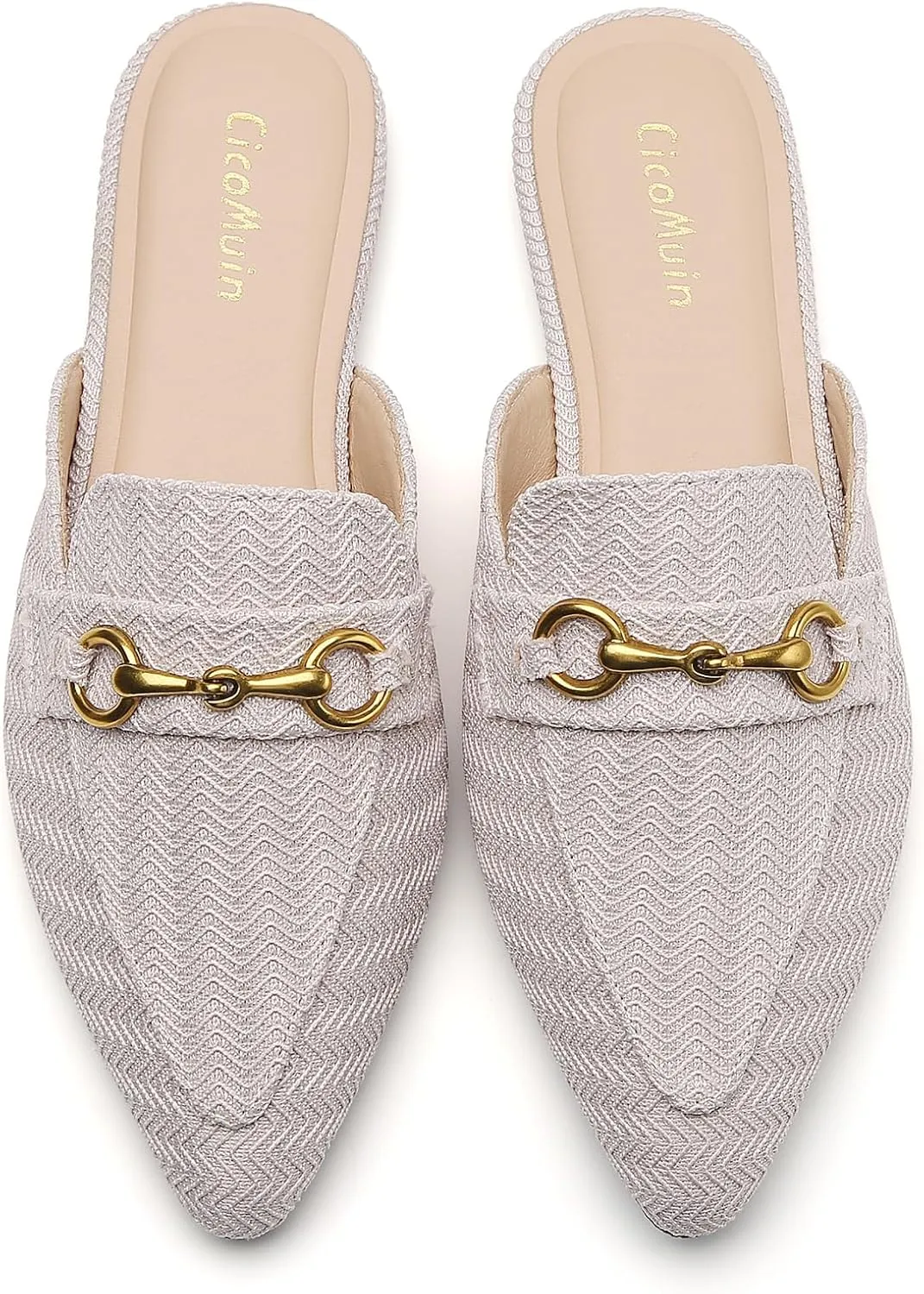 Buckle Mules for Women Pointed Toe Backless Flat Mules Slip on Slides Loafer Shoes