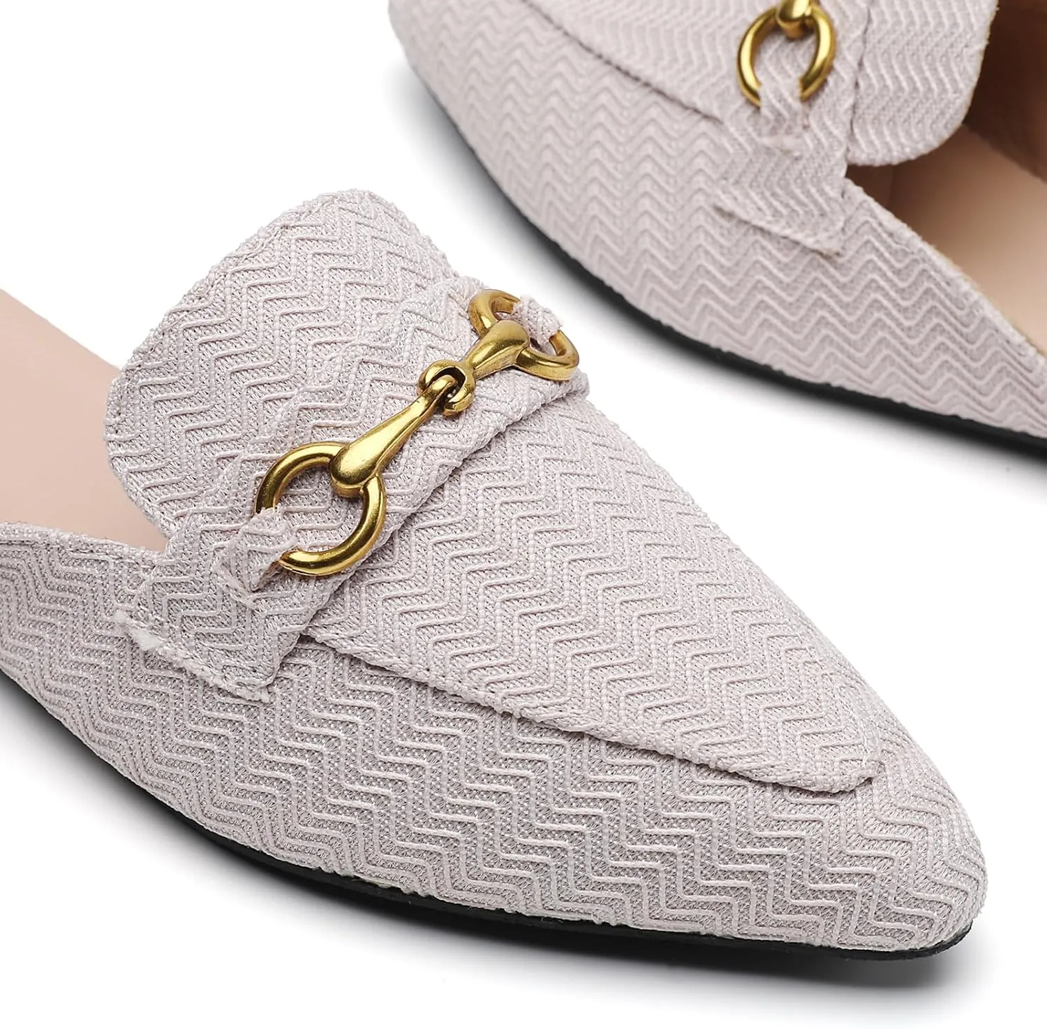 Buckle Mules for Women Pointed Toe Backless Flat Mules Slip on Slides Loafer Shoes